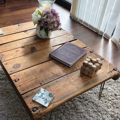 Coffee table made from luggage cart